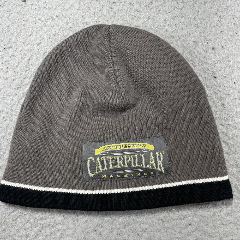 Caterpillar Hat Beanie One Size Mens Gray‎ Knit Authentic Machines Workwear Logo